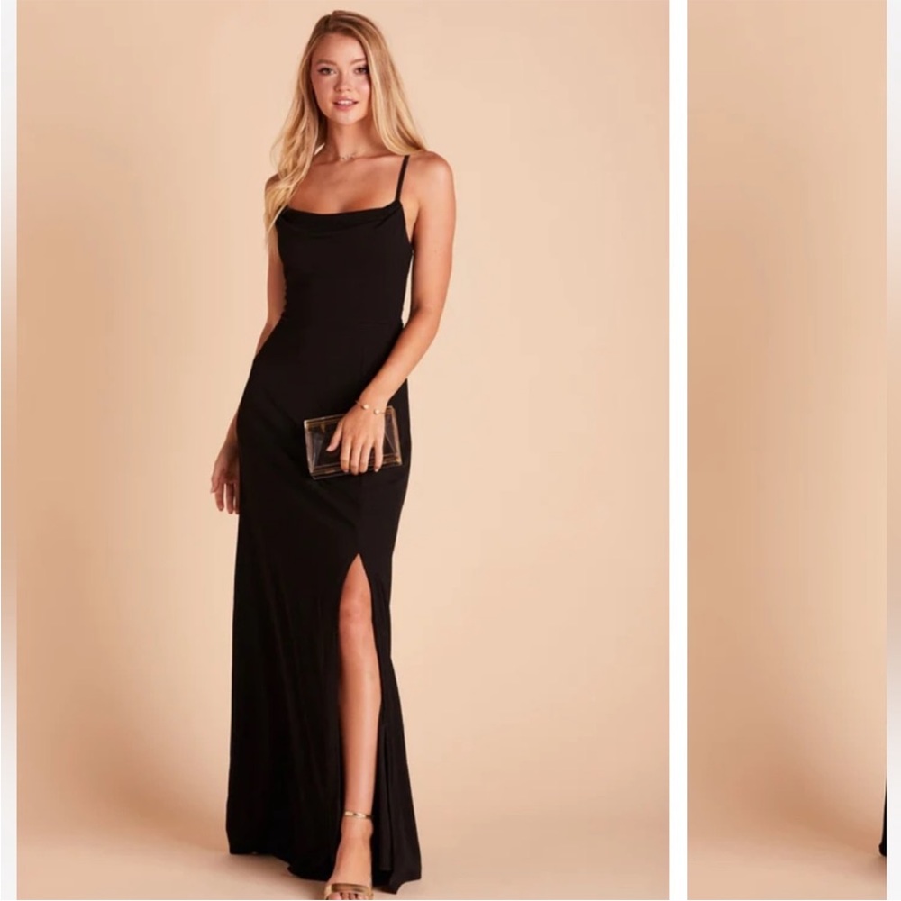 Birdy Grey Ash Dress in Crepe Black Cowl Neck Leg Slit Sleeveless Bridesmaid S